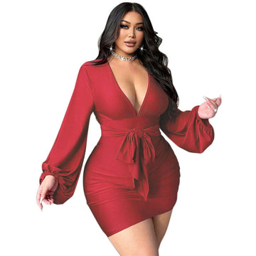 V-neck Summer High-waisted Sheath Cocktail Dress - Image 5